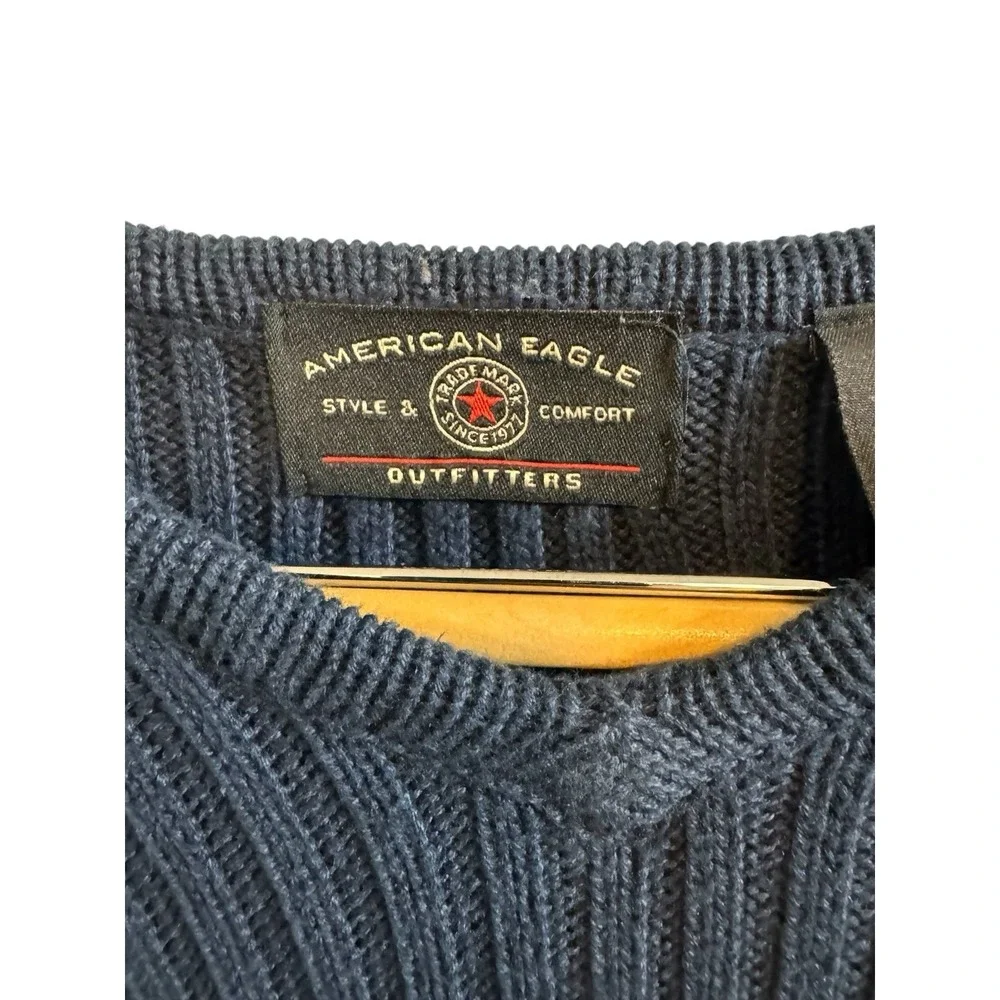 American Eagle‎ 🤑Y2K Fisherman  Sweater Chunky Ribbed Knit V-Neck Preppy Xl